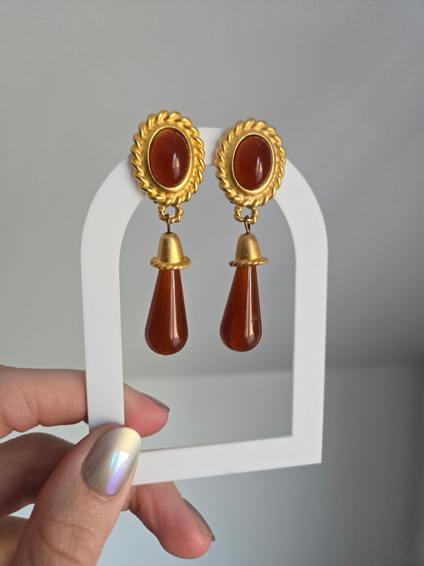Leslie Block Vintage Gold Tone and Rust Red Clip Ons