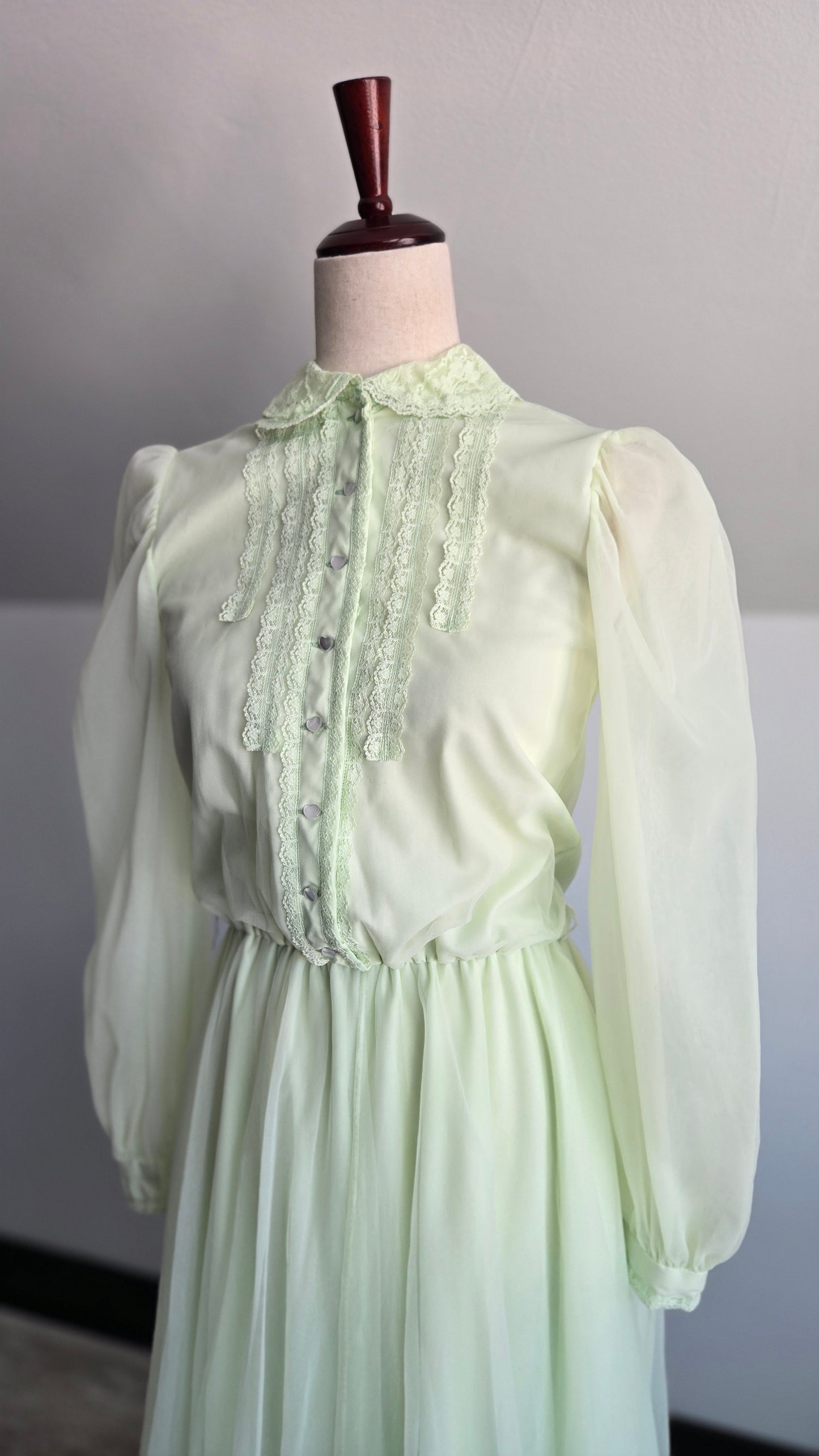 Lime Green Edwardian Style Vintage Formal Dress - small