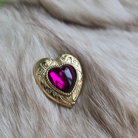 Vintage Fuchsia Gem Gold Tone Brooch