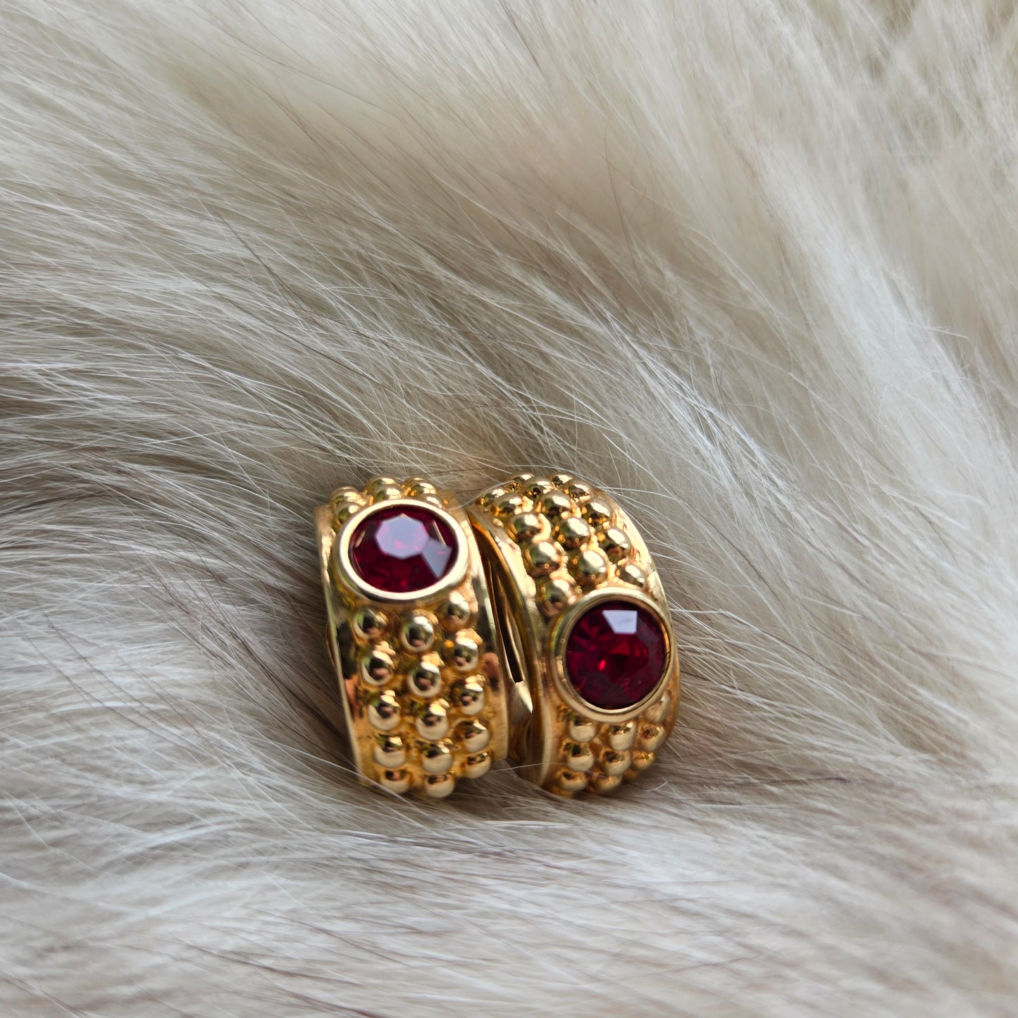 Vintage Gold and Red Gem Earrings - Clip on