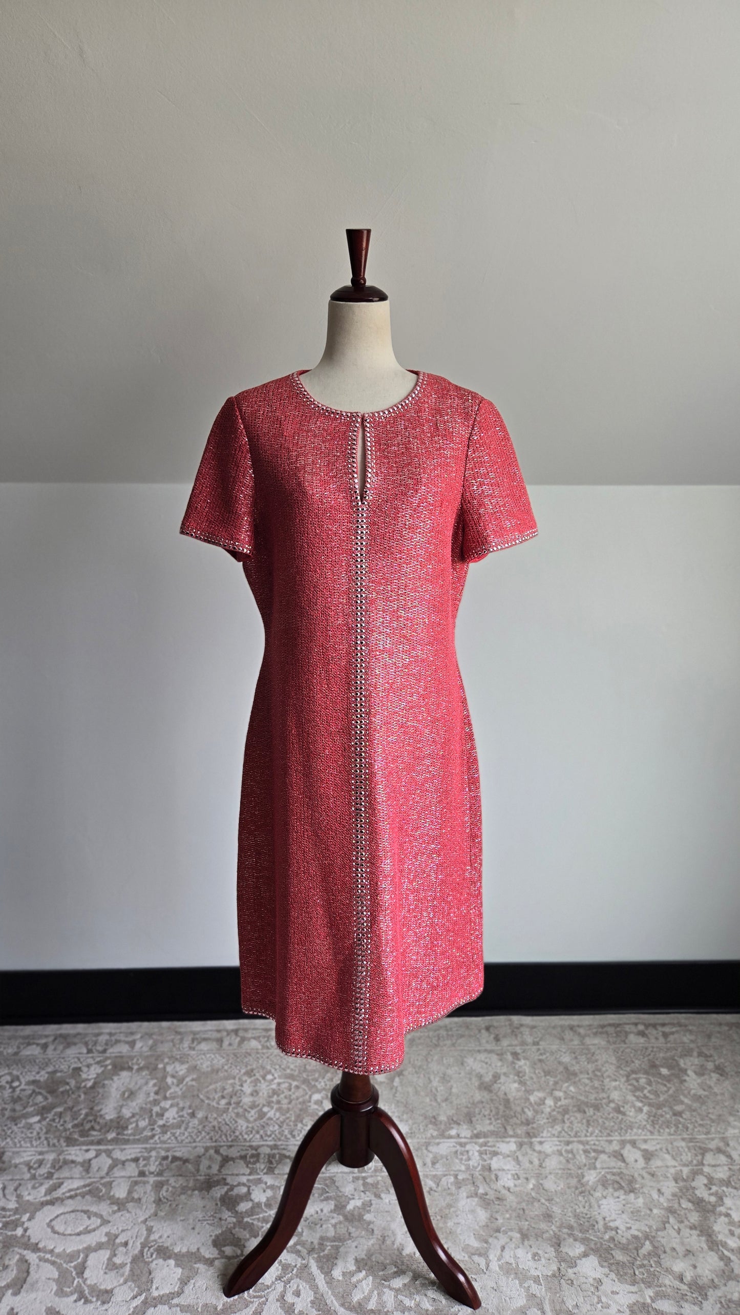 St John Pink Metallic Knit Dress - Size 12