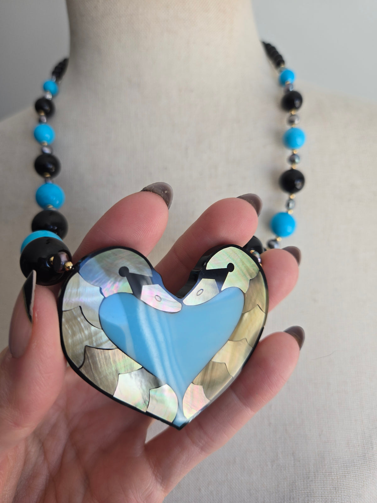 Lee Sands Vintage Double Swan Heart Necklace