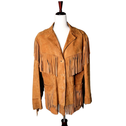 Vintage 60s Jo-O-Kay Genuine Suede Leather Fringe Jacket - large