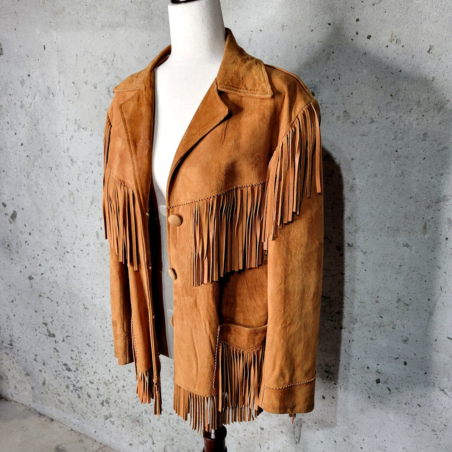 Vintage 60s Jo-O-Kay Genuine Suede Leather Fringe Jacket - large