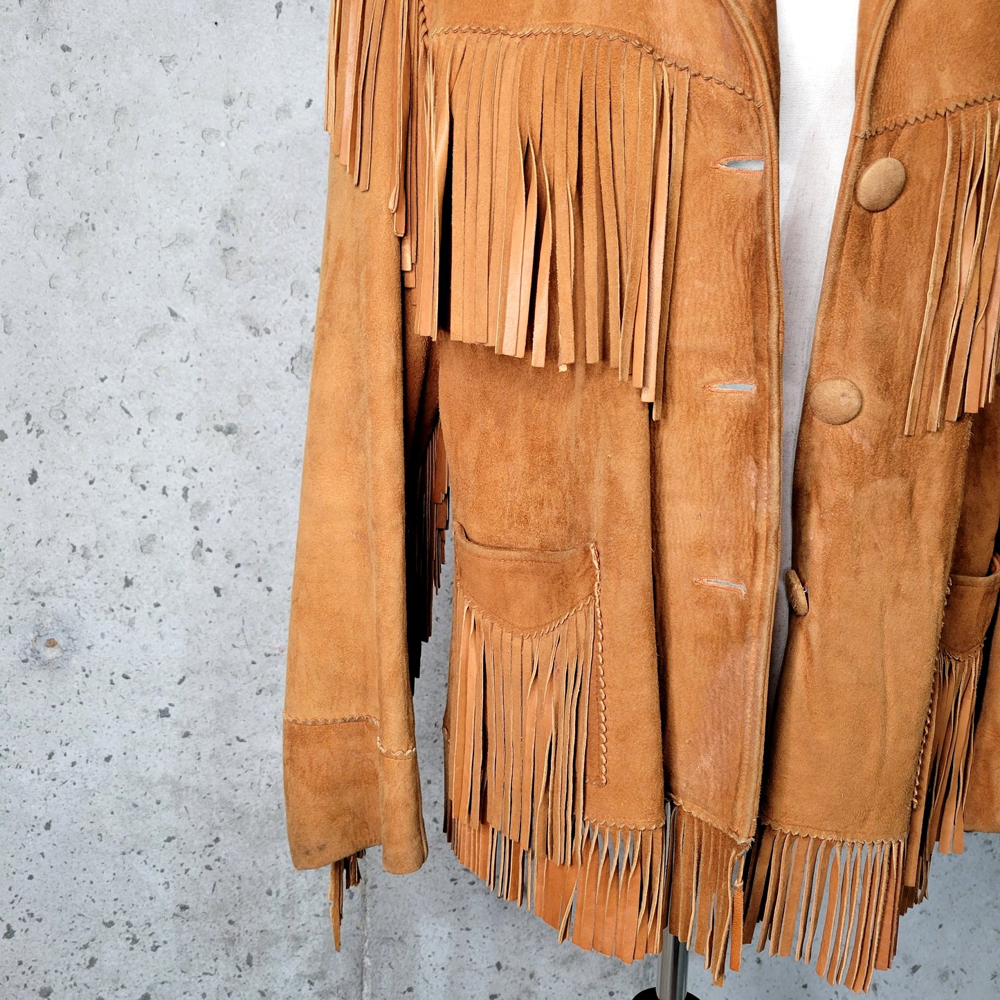 Vintage 60s Jo-O-Kay Genuine Suede Leather Fringe Jacket - large