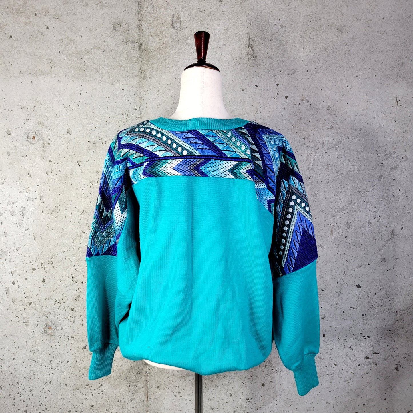 Rare Vintage Turquoise Hand Woven Tribal Sweater - XL