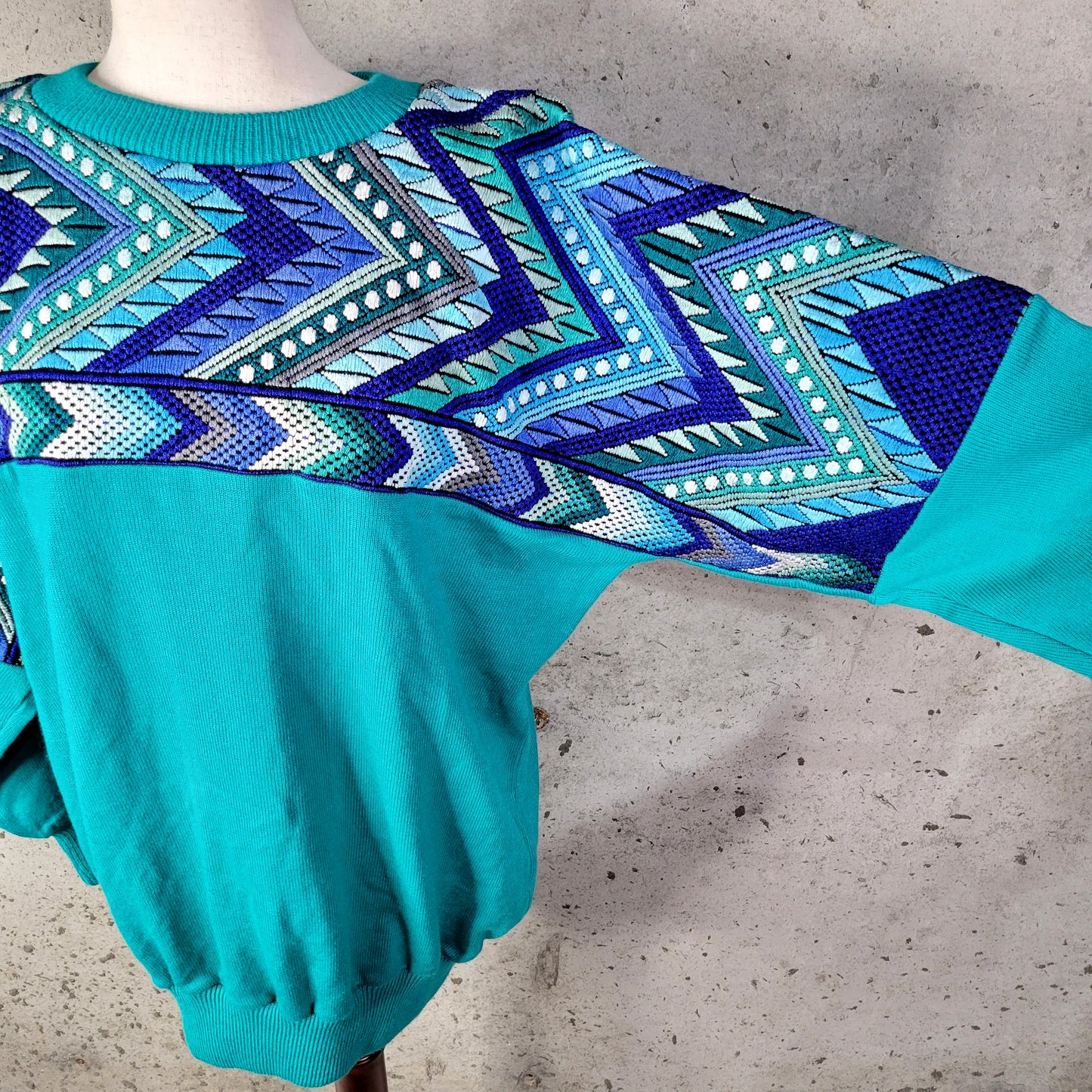 Rare Vintage Turquoise Hand Woven Tribal Sweater - XL