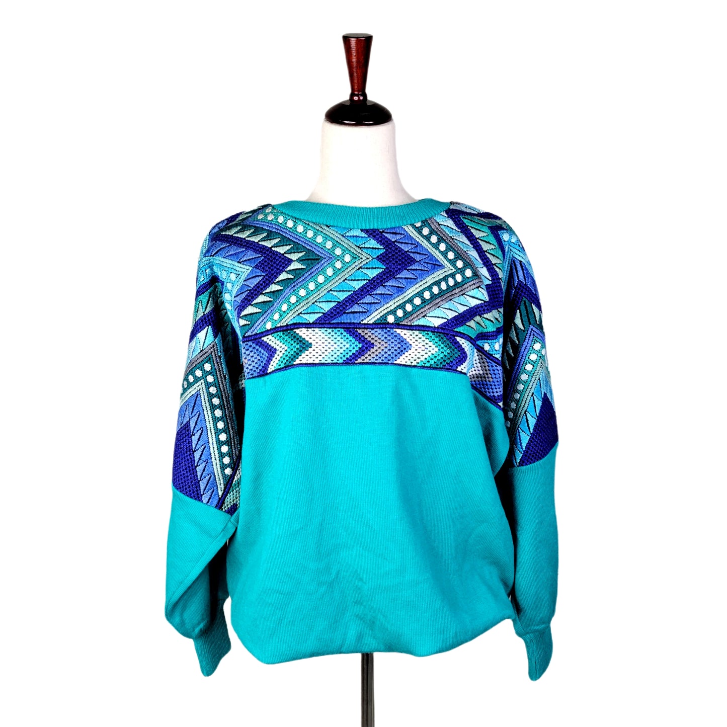 Rare Vintage Turquoise Hand Woven Tribal Sweater - XL