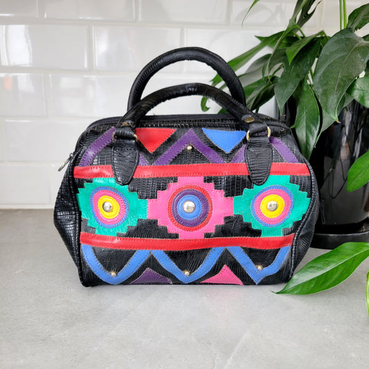 Vintage Leather Southwest Colorblock Bag